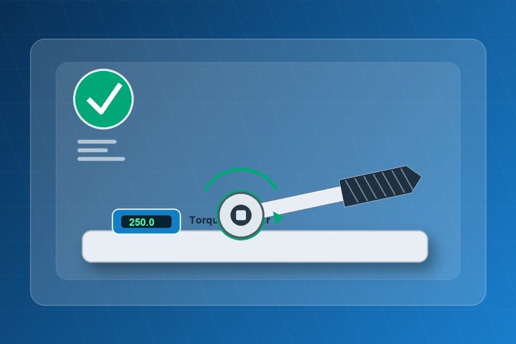 Illustration of a torque wrench on a torque calibration analyzer